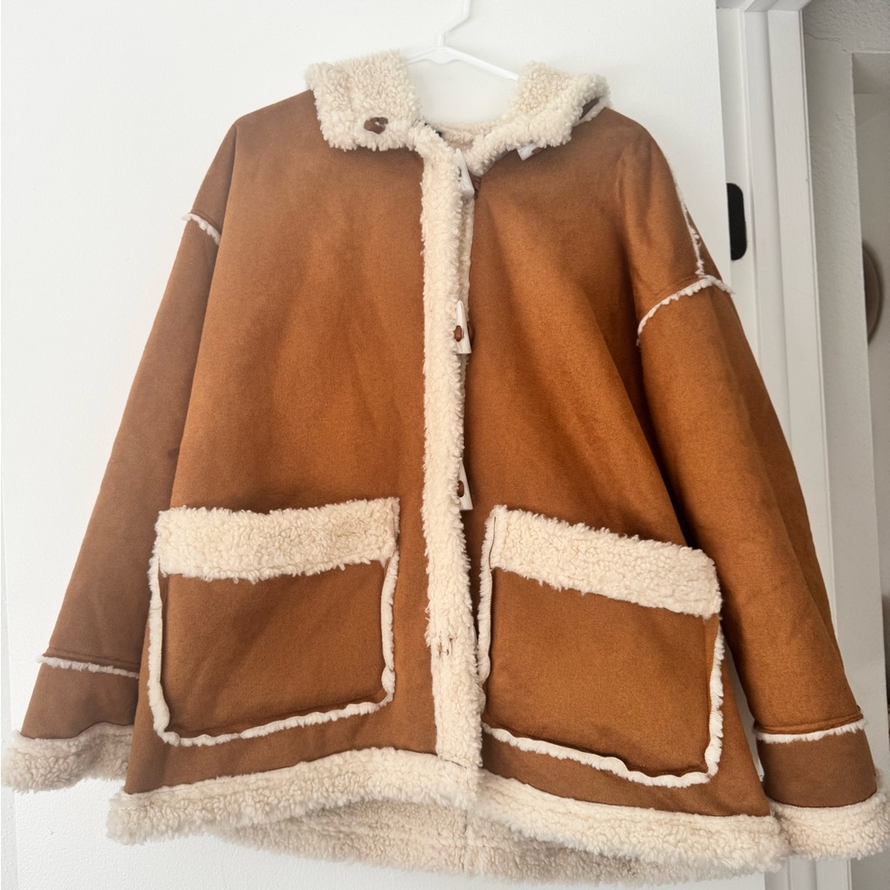 Cider Brown and White Boho Shearling Jacket